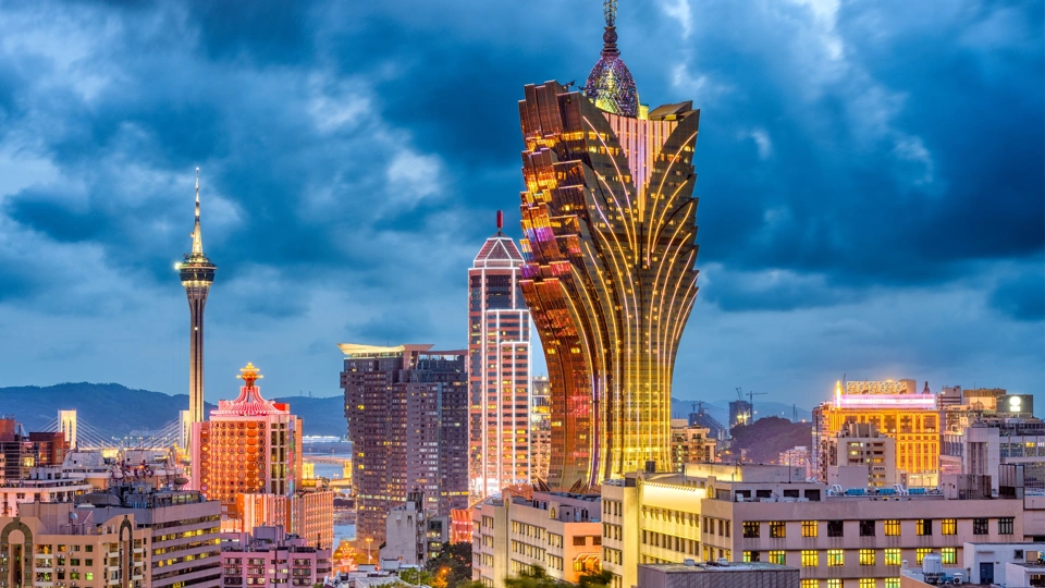 View of Macau buildings at sunset